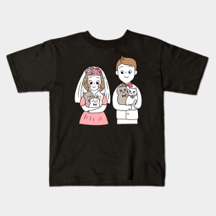 Wedding Couple Who Love Cats Kids T-Shirt